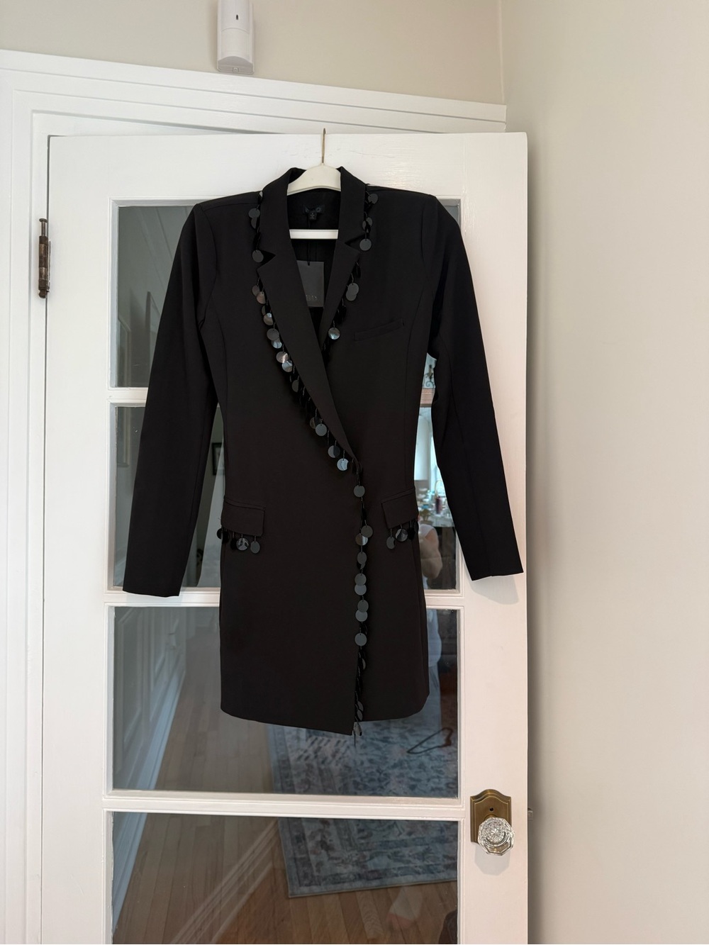 NBD Revolve Black Paillette Sequin Trim Long Sleeve Blazer Mini Dress Sz S NWT